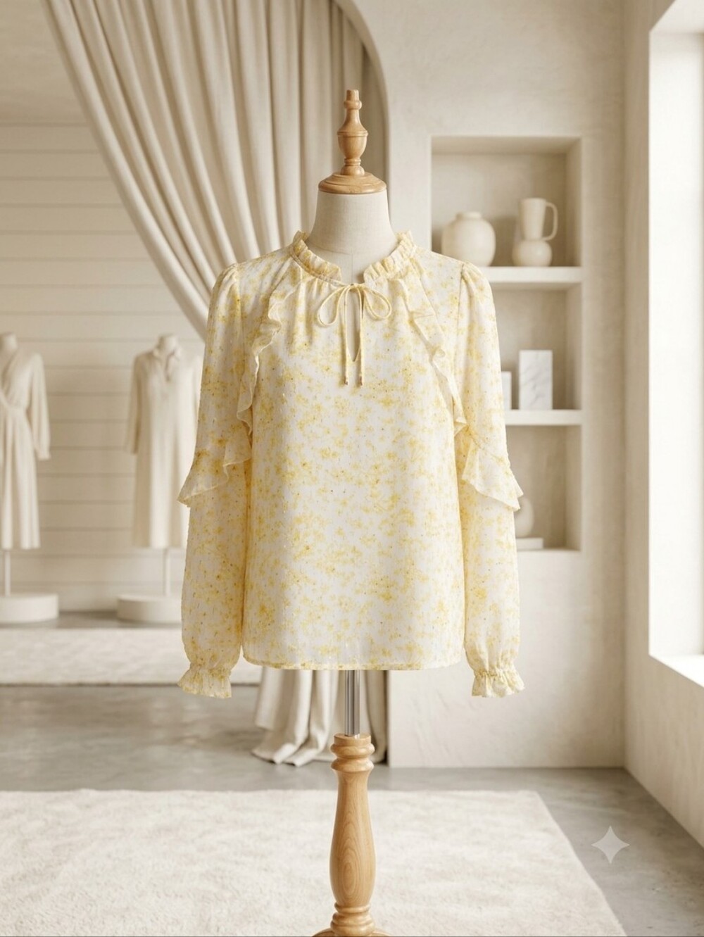 Rachel Zoe Yellow & White Tie Front Blouse Size Medium
